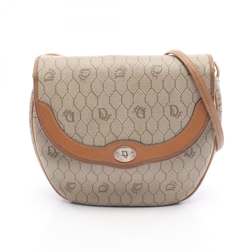 Christian Dior Honeycomb Shoulder Bag Canvas Leather Beige Brown